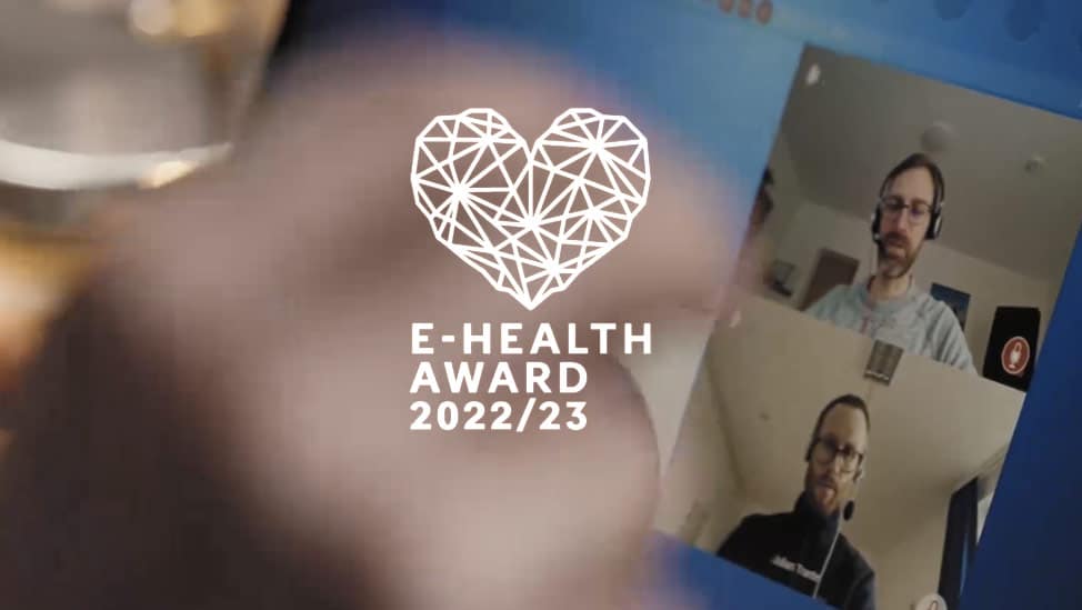 Video E-Health Award 2022/23. Zu sehen ist das Logo des Awards und ein Ausschnitt der Software KST Freach